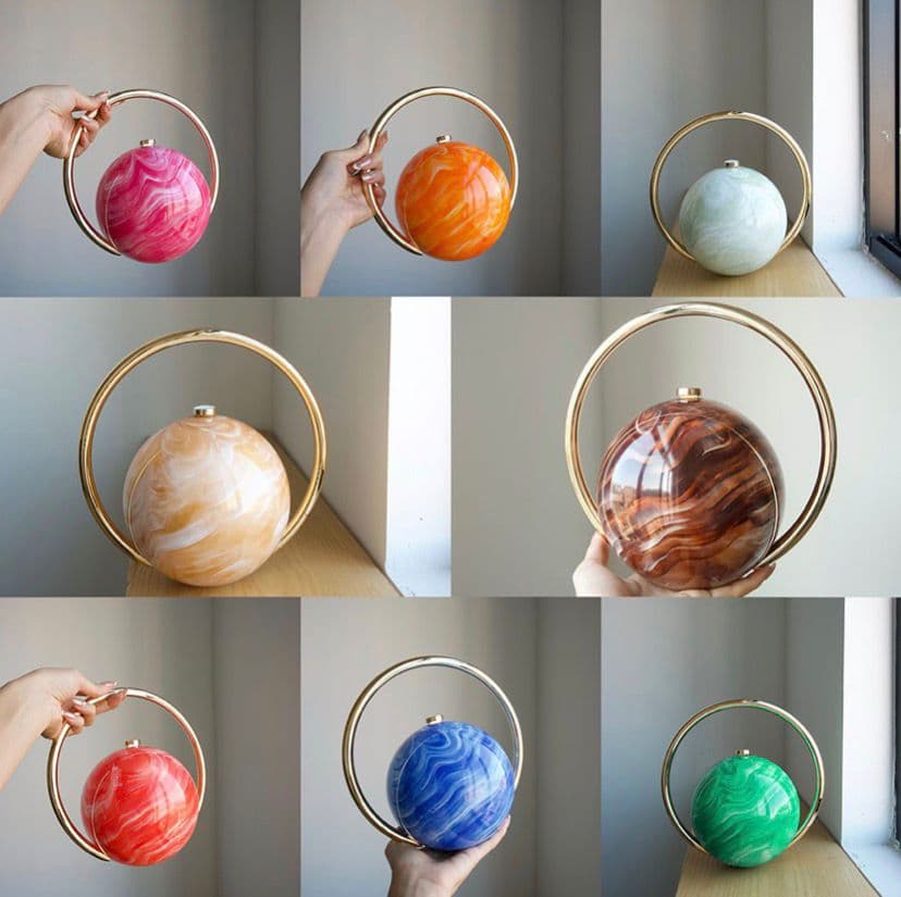 New Acrylic Spherical Evening Bag Cross-Border Hot-Selling Marble Pattern Gold Ring Wedding Banquet Luxury Accessory